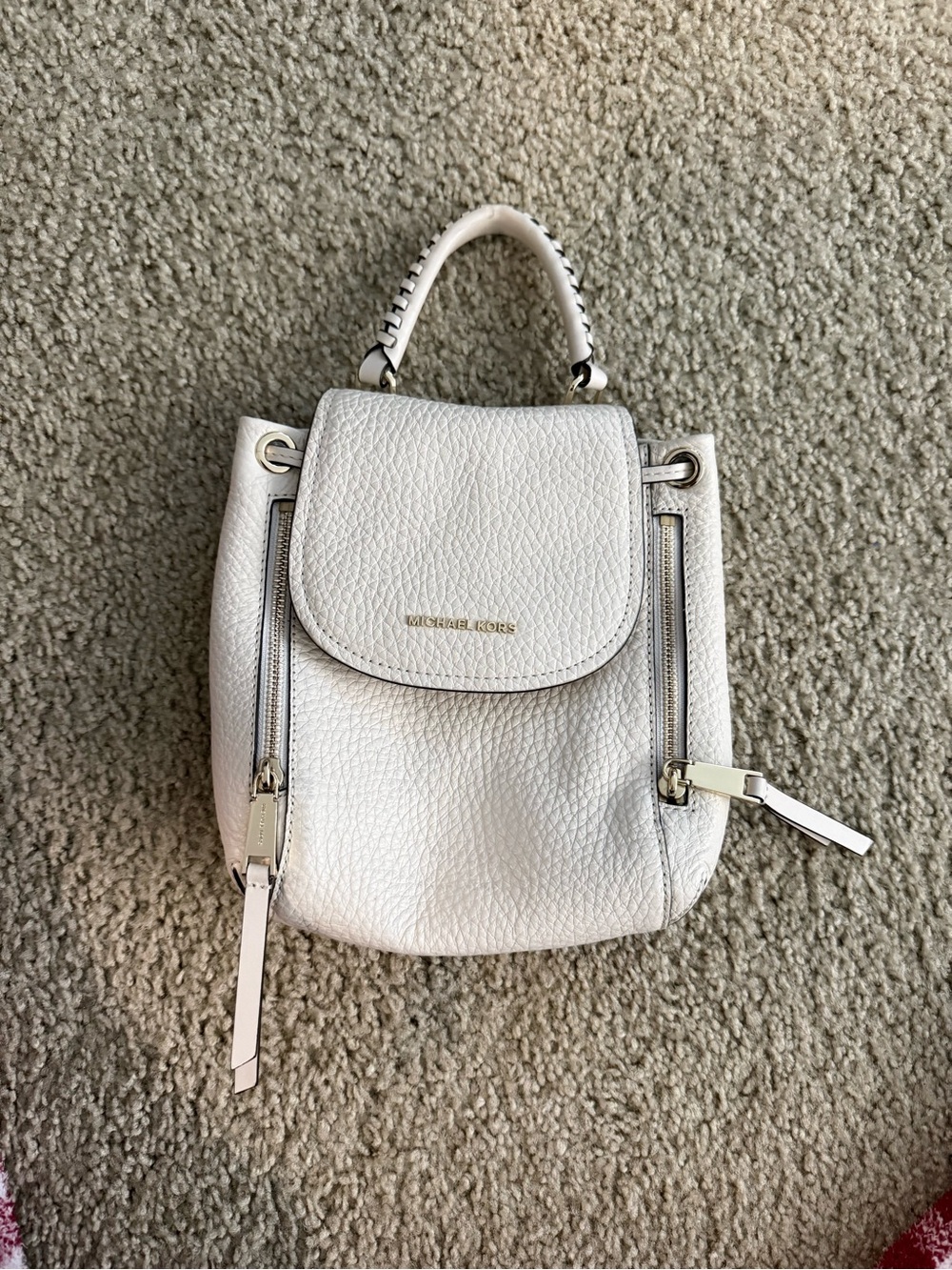 Michael Kors White Pebbled Leather Mini Backpack with Top Handle